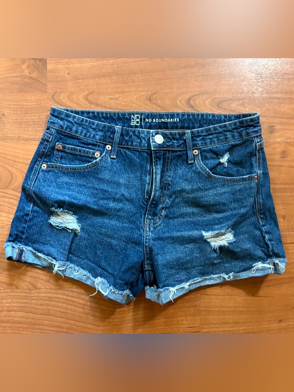 No Boundaries Dark Blue Distressed Denim Cutoff Shorts